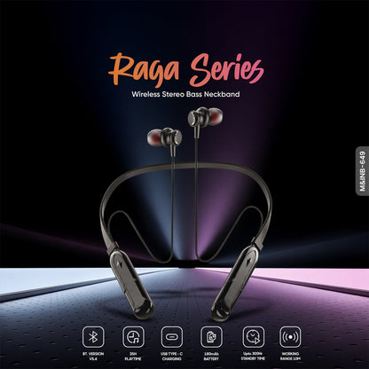 Raga Series Wireless Stereo Bass Neckband Earphones, Neck band (1 Pc)