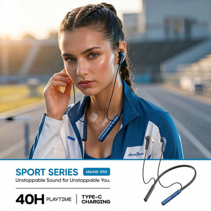 Wireless neckband earphones side view showing flexible neckband