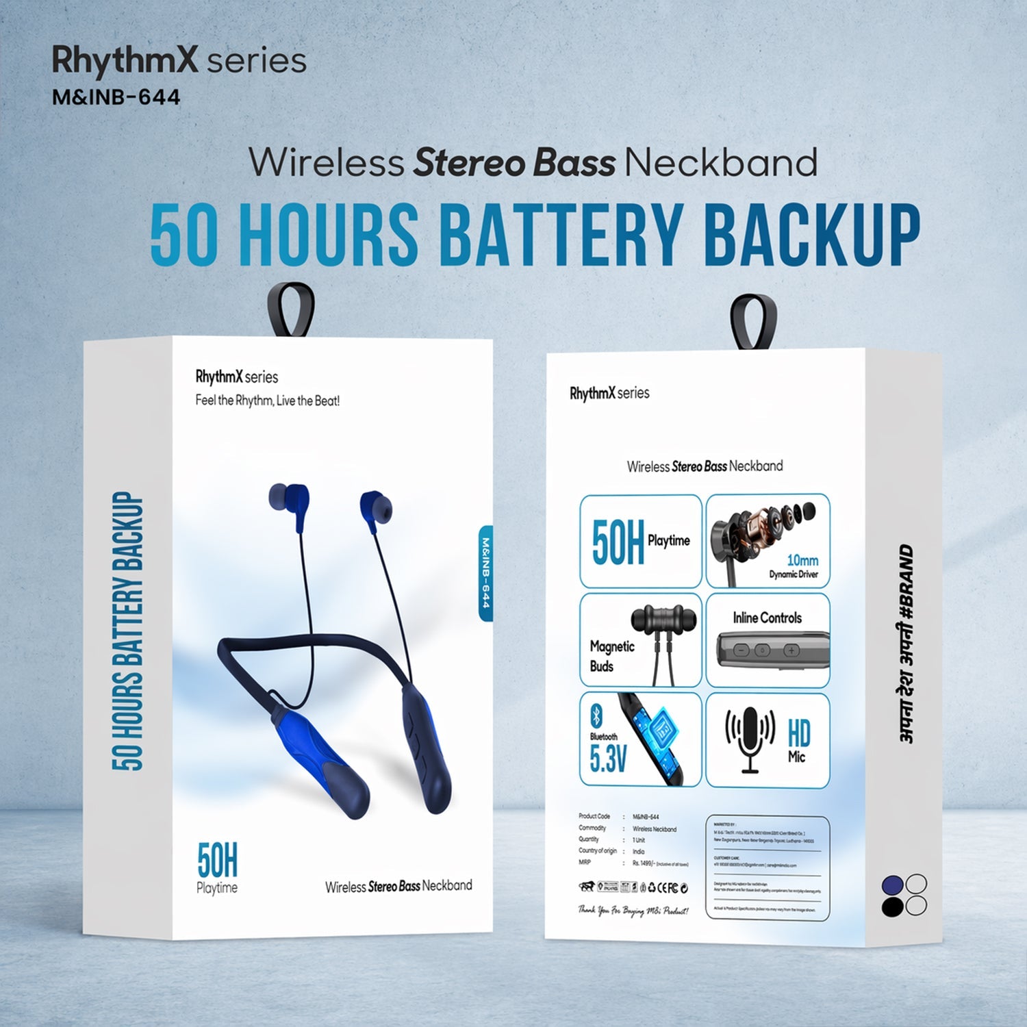 RhythmX Wireless Stereo Bass Neckband Earphones front view