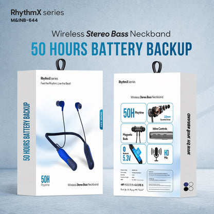 RhythmX Wireless Stereo Bass Neckband Earphones front view