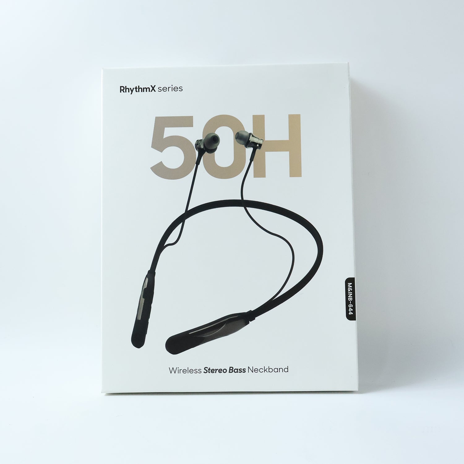 Person wearing RhythmX Wireless Neckband Earphones outdoors