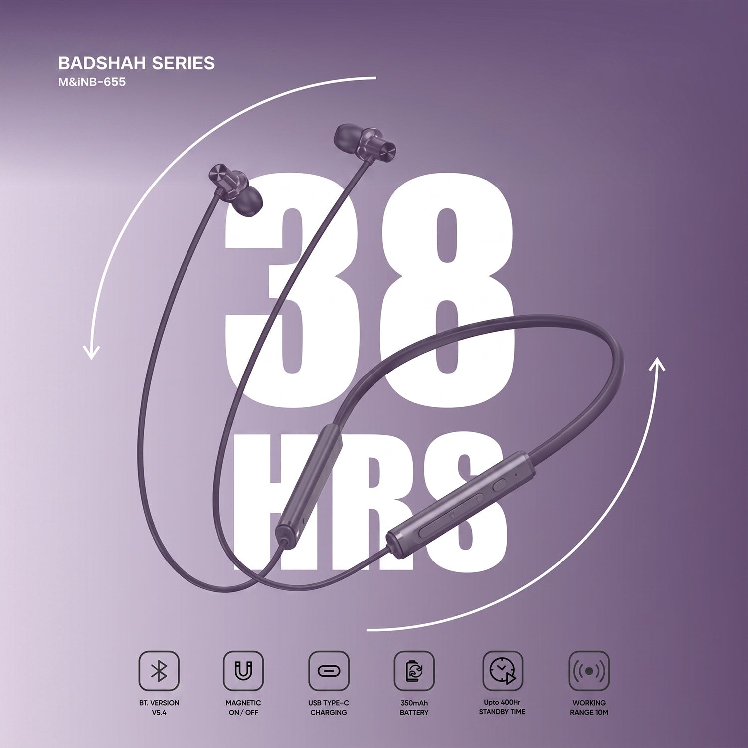 Badshah Series Wireless Stereo Bass Neckband Earphones, Neck band (1 Pc)