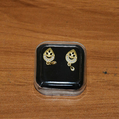 Leaf Pattern Drop Earrings with Shimmering Stone Work