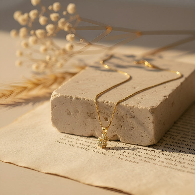 Delicate Floral Heart Pendant Necklace with Sparkling Crystal Details