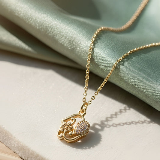 Floral Teardrop Charm Pendant Necklace with Crystal Detailing