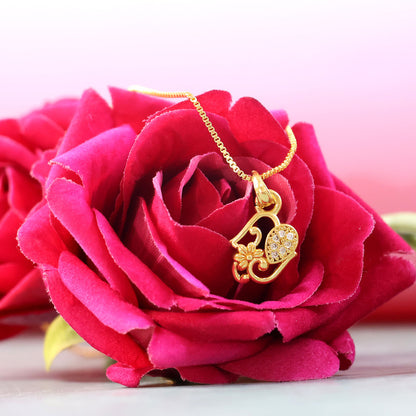 Floral Teardrop Charm Pendant Necklace with Crystal Detailing