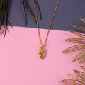 Crystal Studded Leaf Swirl Pendant Necklace – Elegant & Stylish