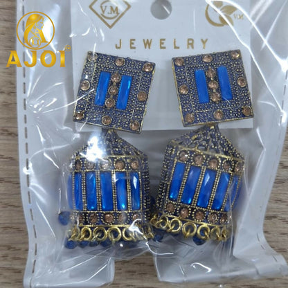 Royal Sapphire Blue Designer Earrings with Elegant Drop and Stone Detailing