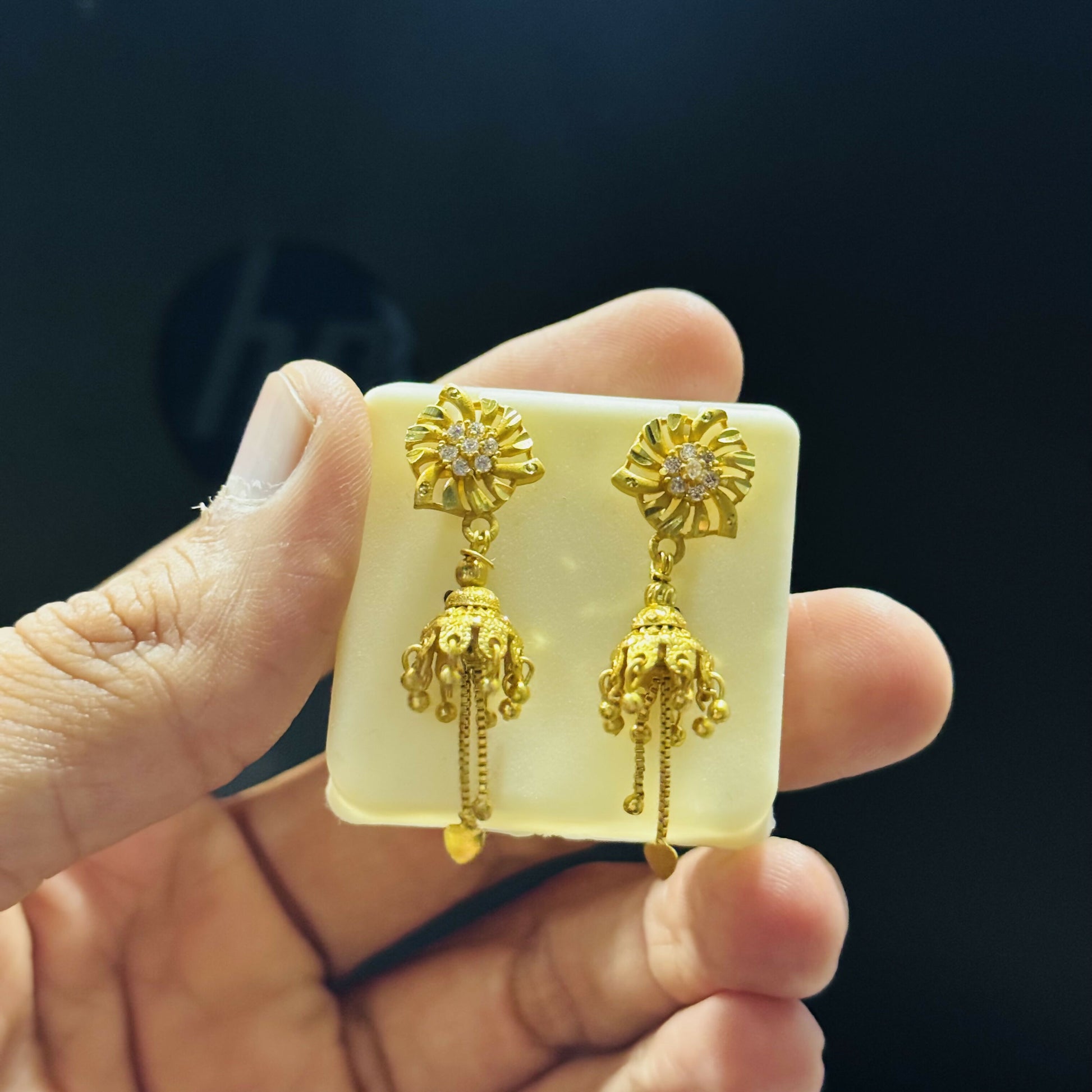 Lightweight Gold Plated Triangle Jhumka with Drop Chains