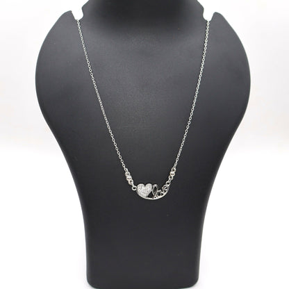 Silver Tone AD Pave Heart & Script 'Love' Pendant Necklace For women and girls