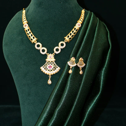 Gold Plated Bridal Forming Necklace Set with AD Stones