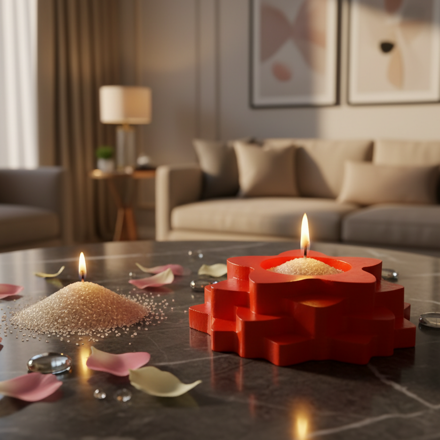 Flower 4-Step Decorative Diya Multi-Purpose Tealight Candle Holder, Dhoop Cone Stand, Pooja Diya & Mini Planter(Red, Rose Gold, Metallic Pink)