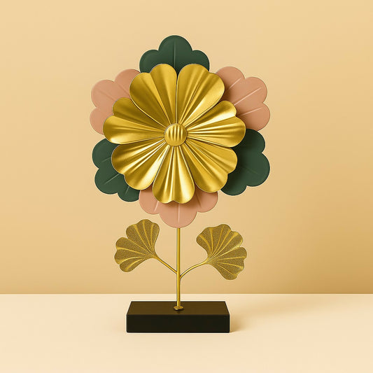 Golden Floral Metal Showpiece Decorative Table Decor Statue