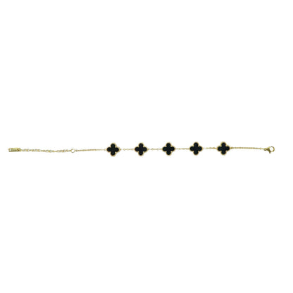 Gold Plated Black Clover Charm Bracelet for Women & Girls – Elegant Designer Chain Bracelet