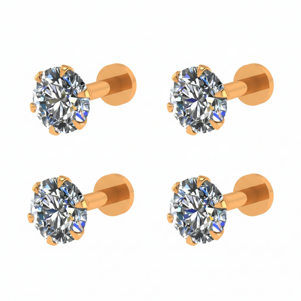 Gold plated stud earrings featuring flat back closure for comfort