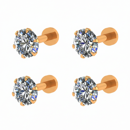 Gold plated stud earrings featuring flat back closure for comfort