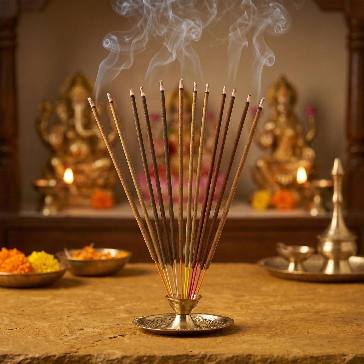 Premium Flora Incense Sticks Combo Pack with 4 Fragrance Variants for Daily Puja & Home Fragrance (4 Packs of 360gm)