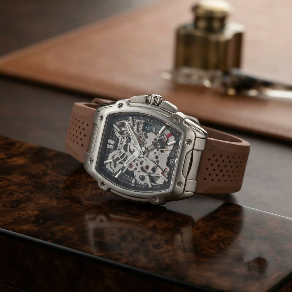 Premium Silver Dial Men's Watch With Silicone Strap For Trendy Casual Style