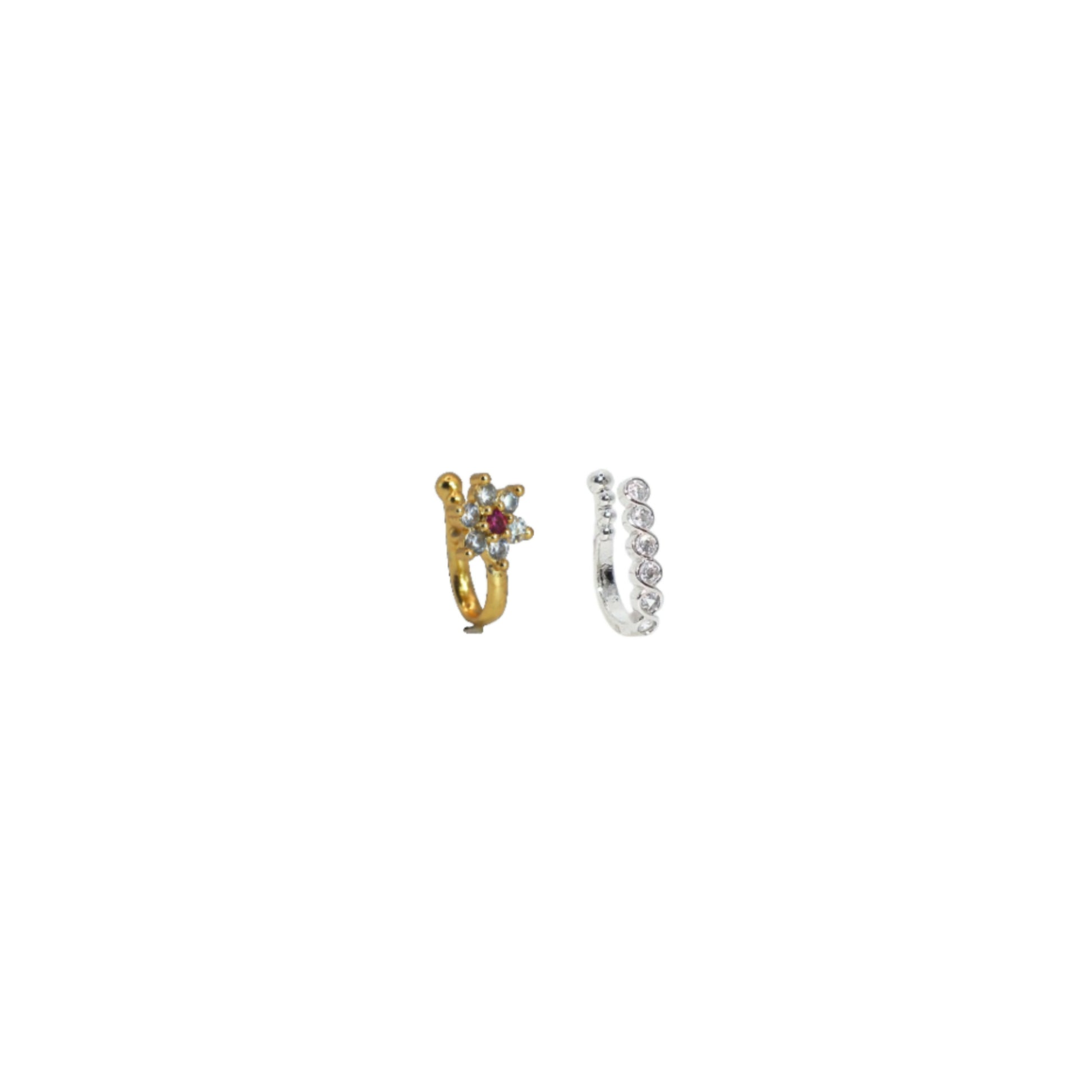 Silver-tone clip-on nose cuff featuring sparkling cubic zirconia stones for an elegant look.