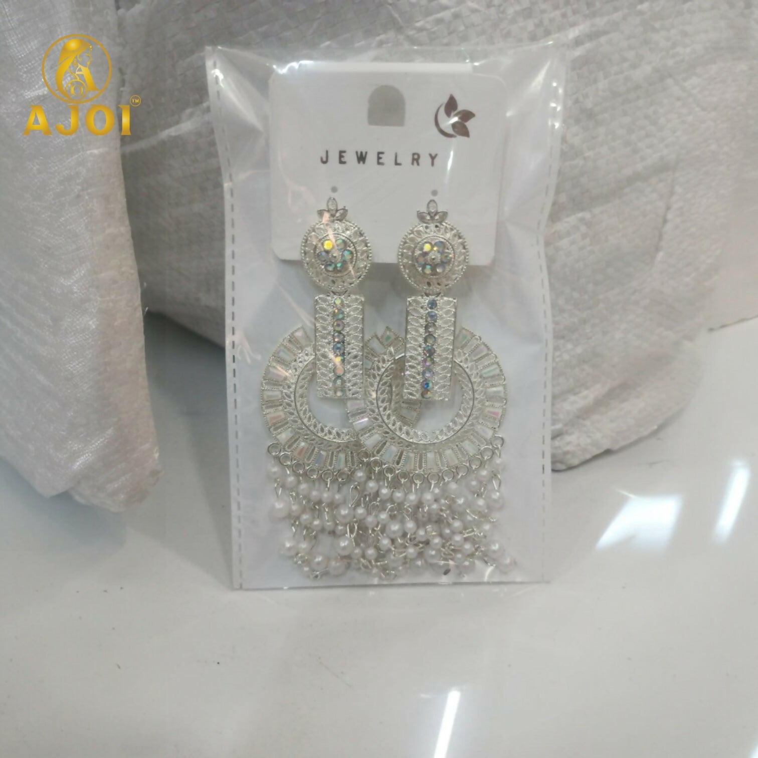 Silver-Tone Pearl Tassel Statement Earrings