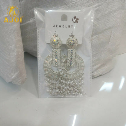 Silver-Tone Pearl Tassel Statement Earrings