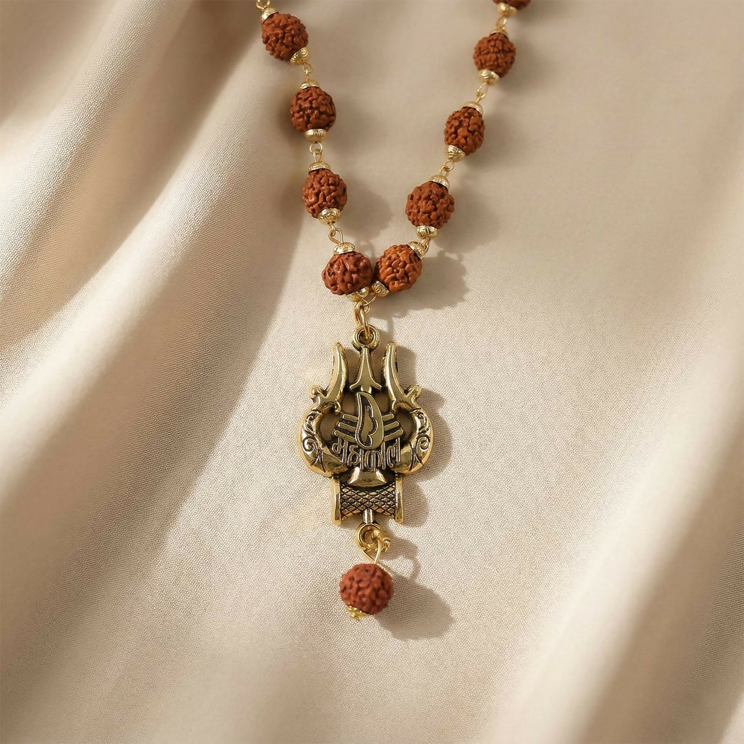 Rudraksha Mala with Mahakal Trishul Pendant Spiritual Necklace