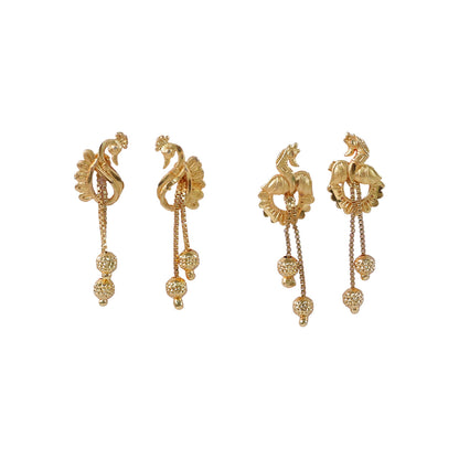 Classic Peacock Gold-Plated Dangling Earrings for Festive Wear (2 Pair)