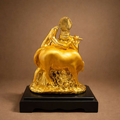 Radha Krishna with Cow Golden Finish Idol Statue for Home Temple Decor