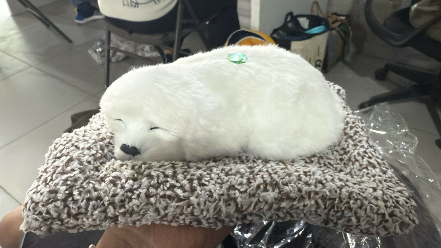 Premium White Sleeping Puppy Dashboard Toy
