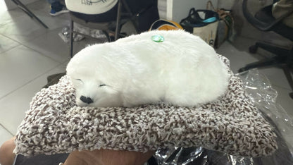 Premium White Sleeping Puppy Dashboard Toy