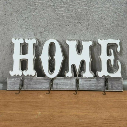 Wooden HOME Key Holder Wall Mount with Hooks for Keys Organizer