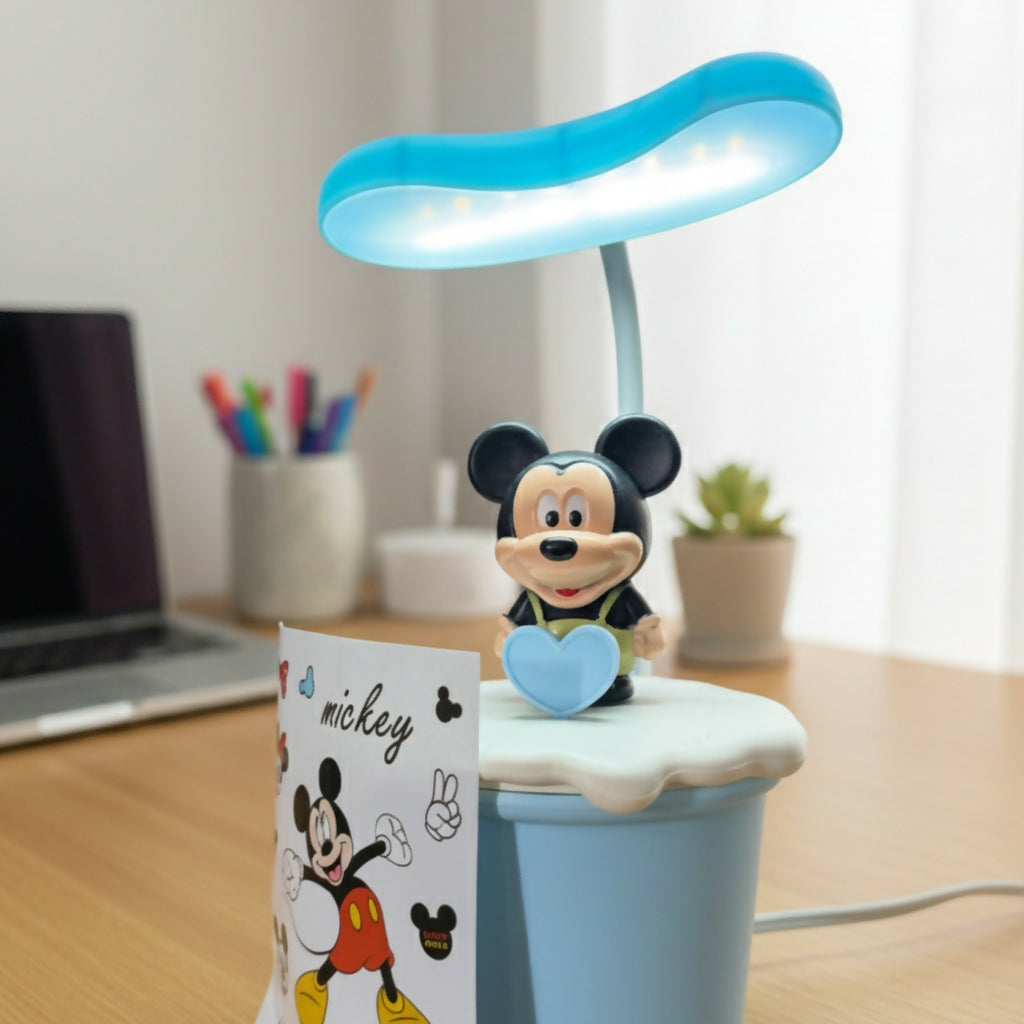 Cute Cartoon Mouse LED Desk Lamp with Pen Holder for Kids Room & Study Table