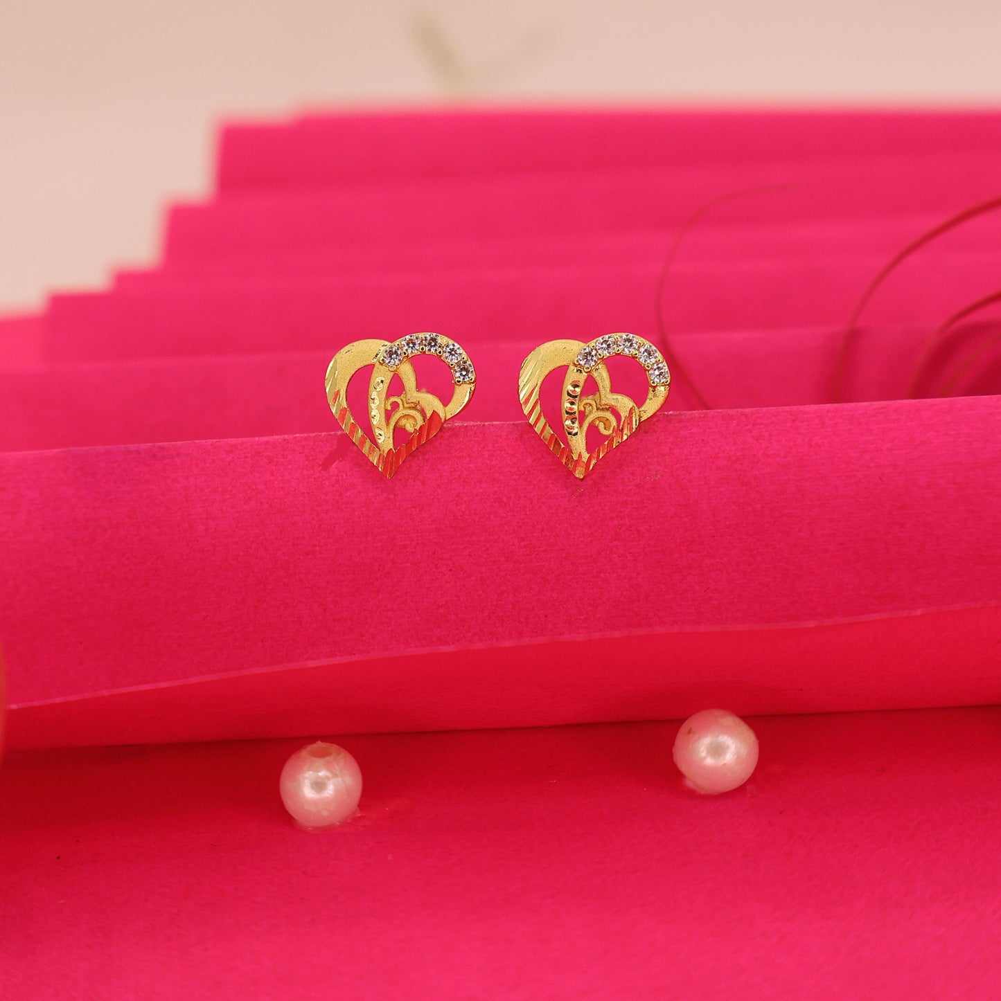 Gold Plated Dual Heart Stud Earrings with AD for women and girls