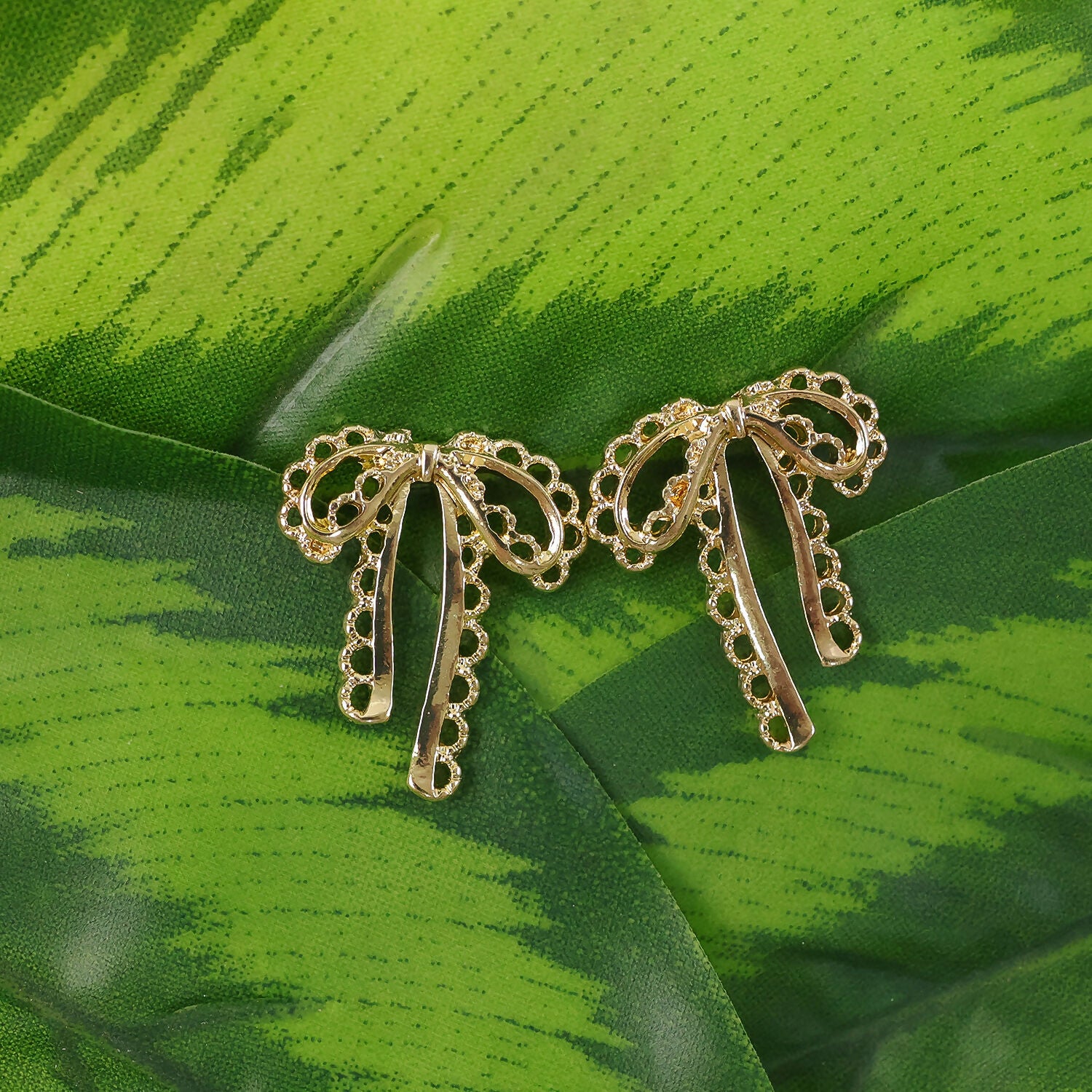 Elegant Gold Bow Drop Earrings for Women | Korean Style Designer Ribbon Earrings