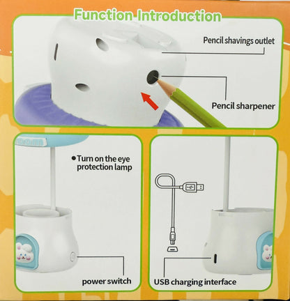 Pink Mushroom Study Table Lamp with Pencil Sharpener & USB Charging