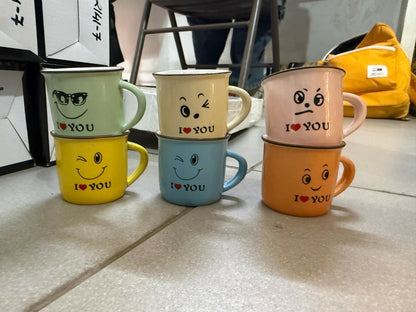 Set of 6 Cute Printed Coffee Mugs with Emoji Design Gift Set