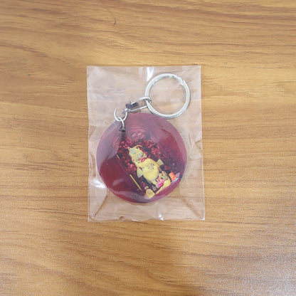 Devotional Hanuman Mandir Printed Round Keychain – Rich Maroon Finish & Durable Metal Ring