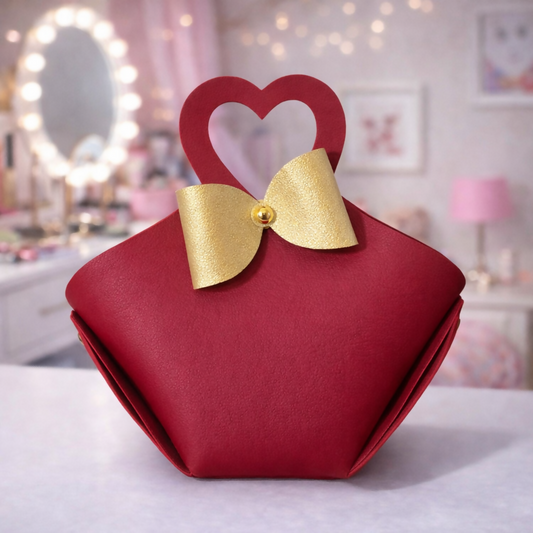 Maroon Mini Handheld Bag for Women | Heart Handle Stylish Gift Purse