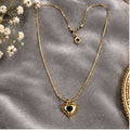 Gold-Tone Heart Pendant Necklace with Green Centre Detail for Women and Girls