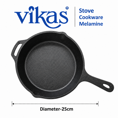 Close-up of Vikas cast iron frypan handle