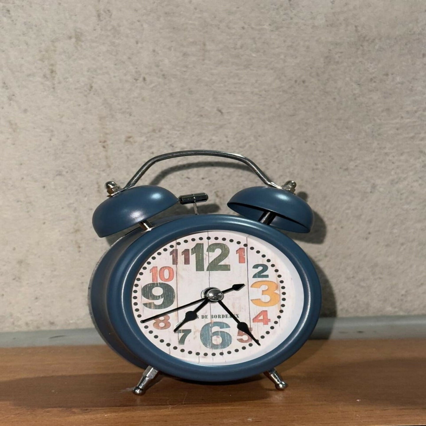 Vintage Twin Bell Alarm Clock with Loud Ring & Light, Blue Metal Finish