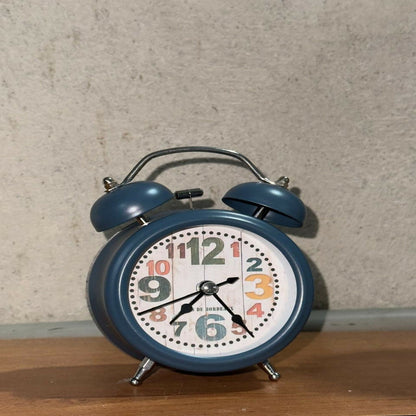 Vintage Twin Bell Alarm Clock with Loud Ring & Light, Blue Metal Finish