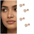 Rose Gold Plated Cluster Nose Pin – Sparkling Floral Design Combo Pack of 4