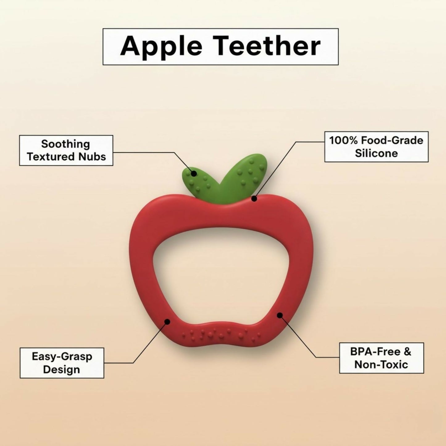 Apple shaped silicone baby teether