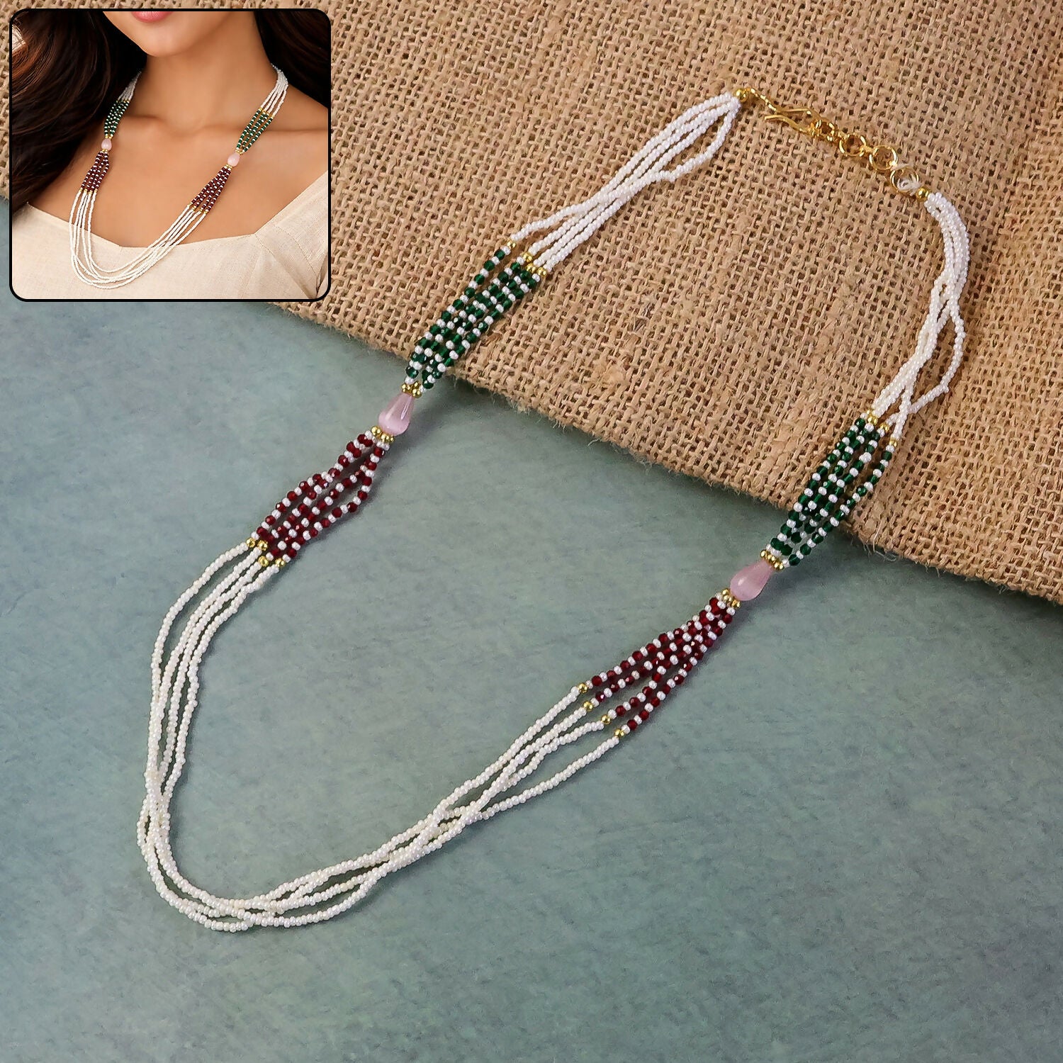 Elegant Multi Strand Pearl Beaded Mala Necklace Traditional Ethnic Jewelry for Women Handmade