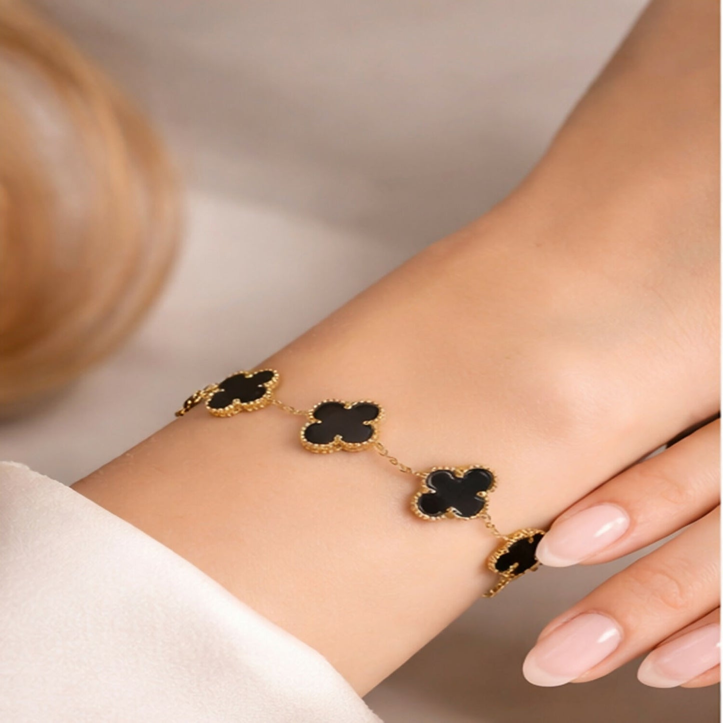 Gold Plated Black Clover Charm Bracelet for Women & Girls – Elegant Designer Chain Bracelet