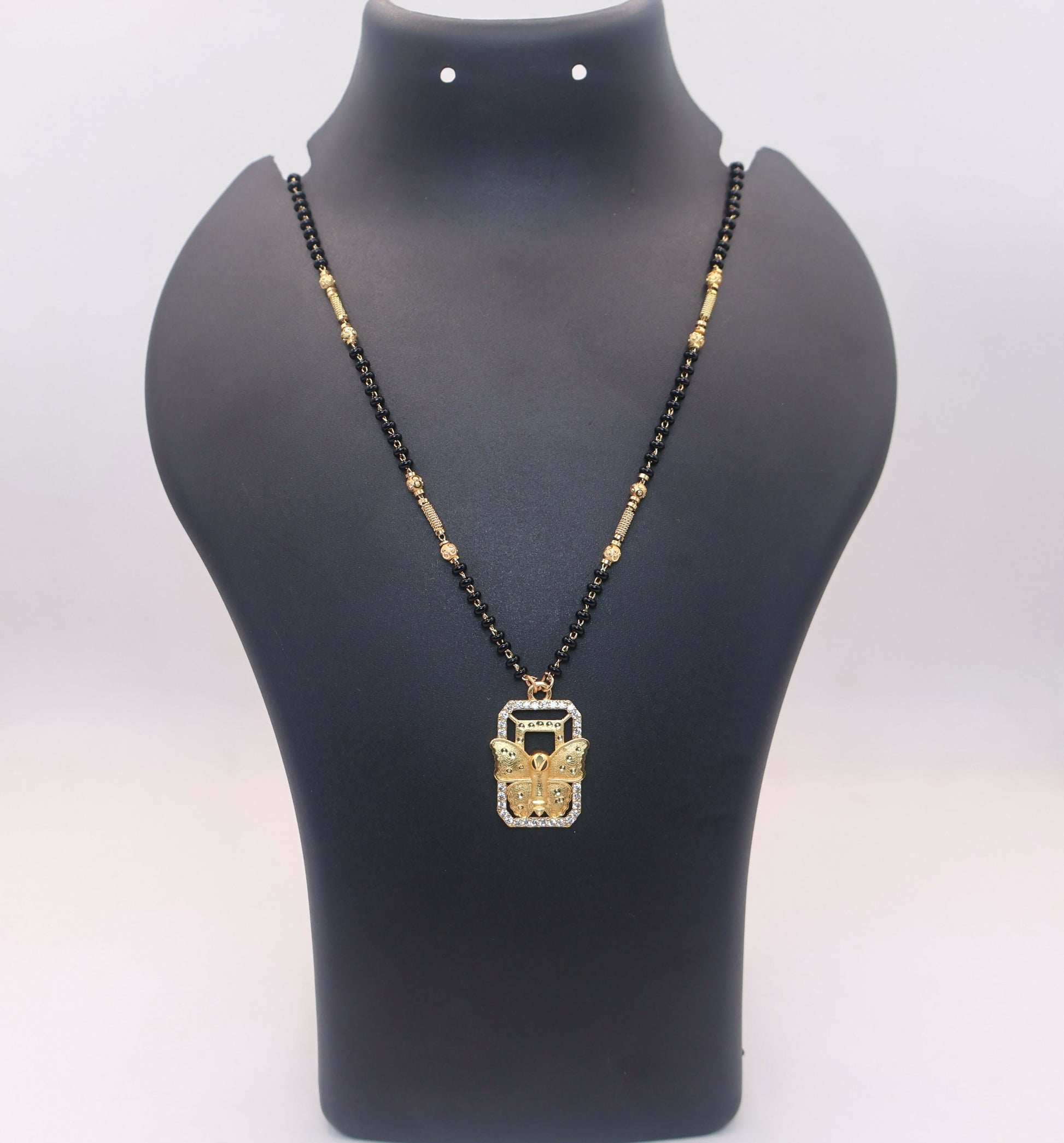 Gold pendant AD Heart Floral Mangal sutra Necklace with Accents For women