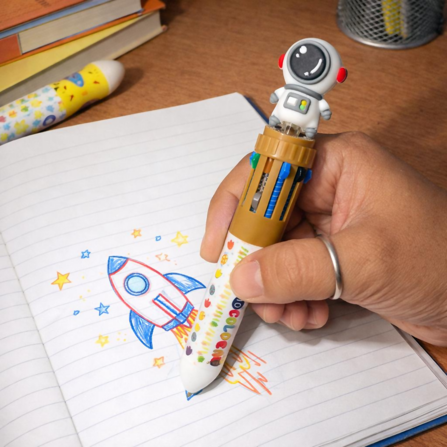 10-in-1 Multicolor Pen for Kids Astronaut Design Red Brown Color (SET OF 2)