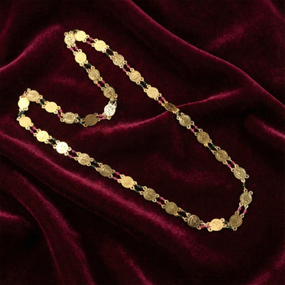Gold Tone Coin Beaded Necklace – Traditional Ethnic Long Chain