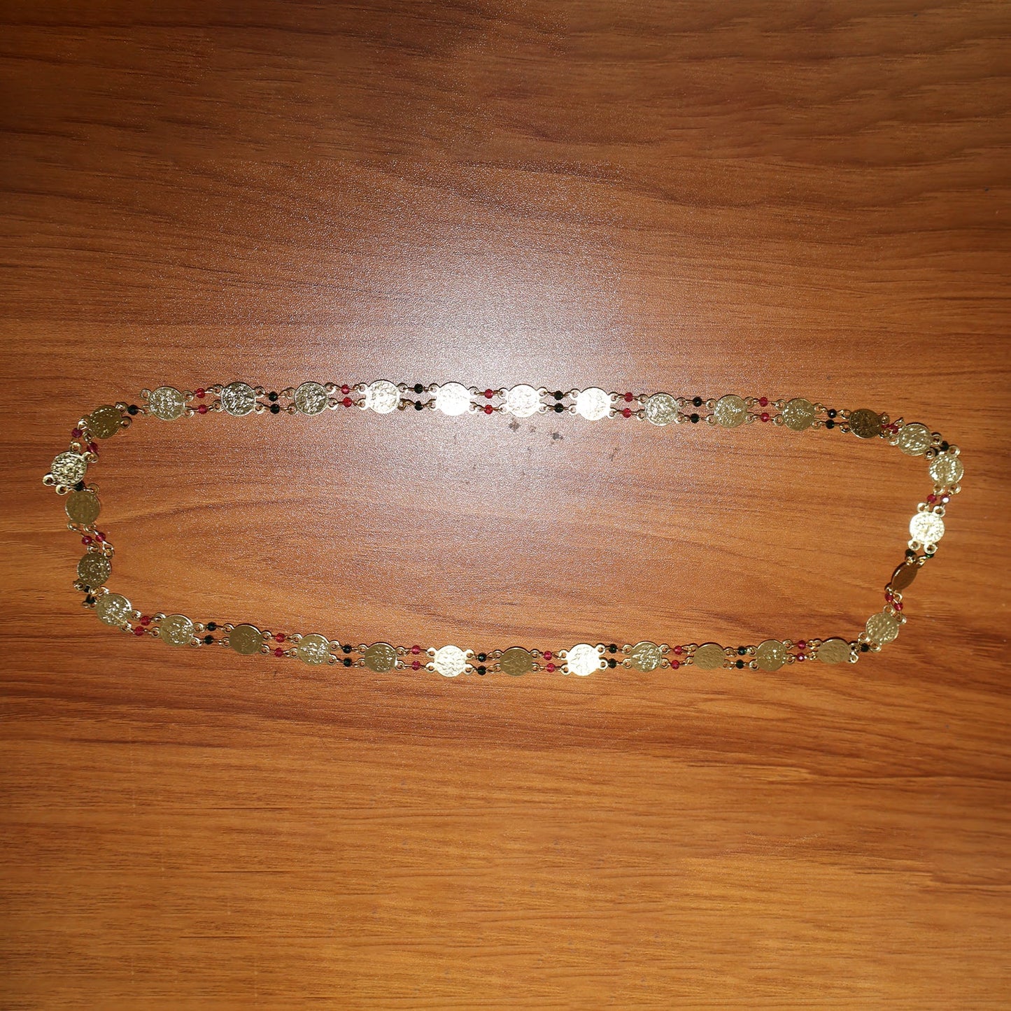 Gold Tone Coin Beaded Necklace – Traditional Ethnic Long Chain